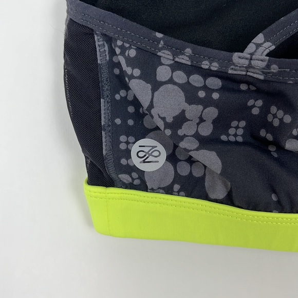 ZUALA athletic sports bra strappy in black with gray dots neon yellow M - Picture 3 of 5